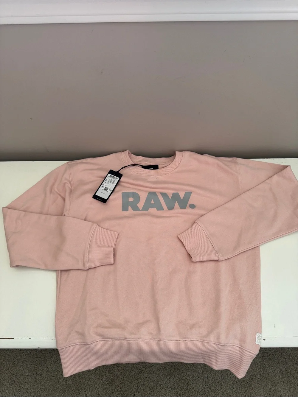 NWT G-Star women size Small  Pale Pink RAW. Logo Crewneck Sweatshirt